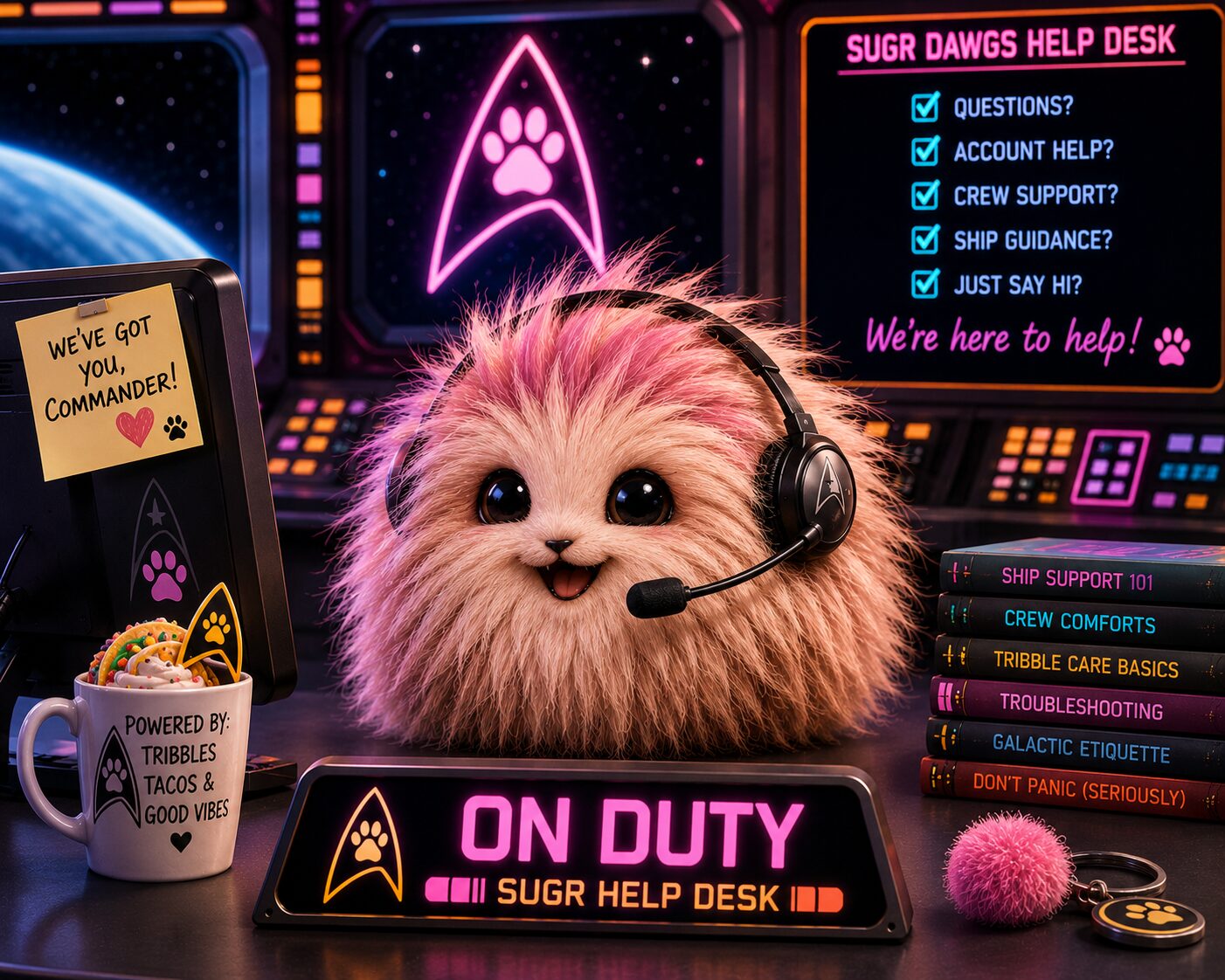 Timmy the Helpdesk Tribble on duty at the SUGR help desk
